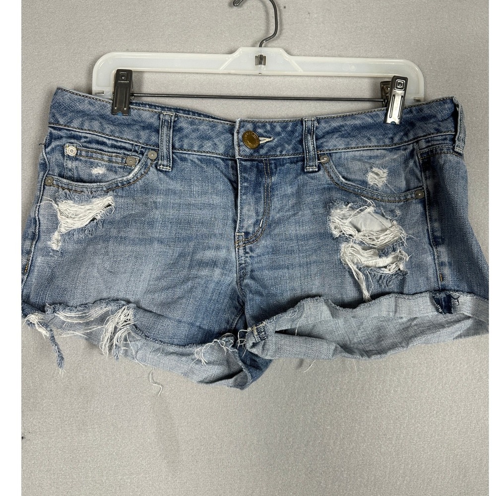 American Eagle Shorts Womens 10 Blue Distressed Denim Frayed Cut-Off Denim EUC